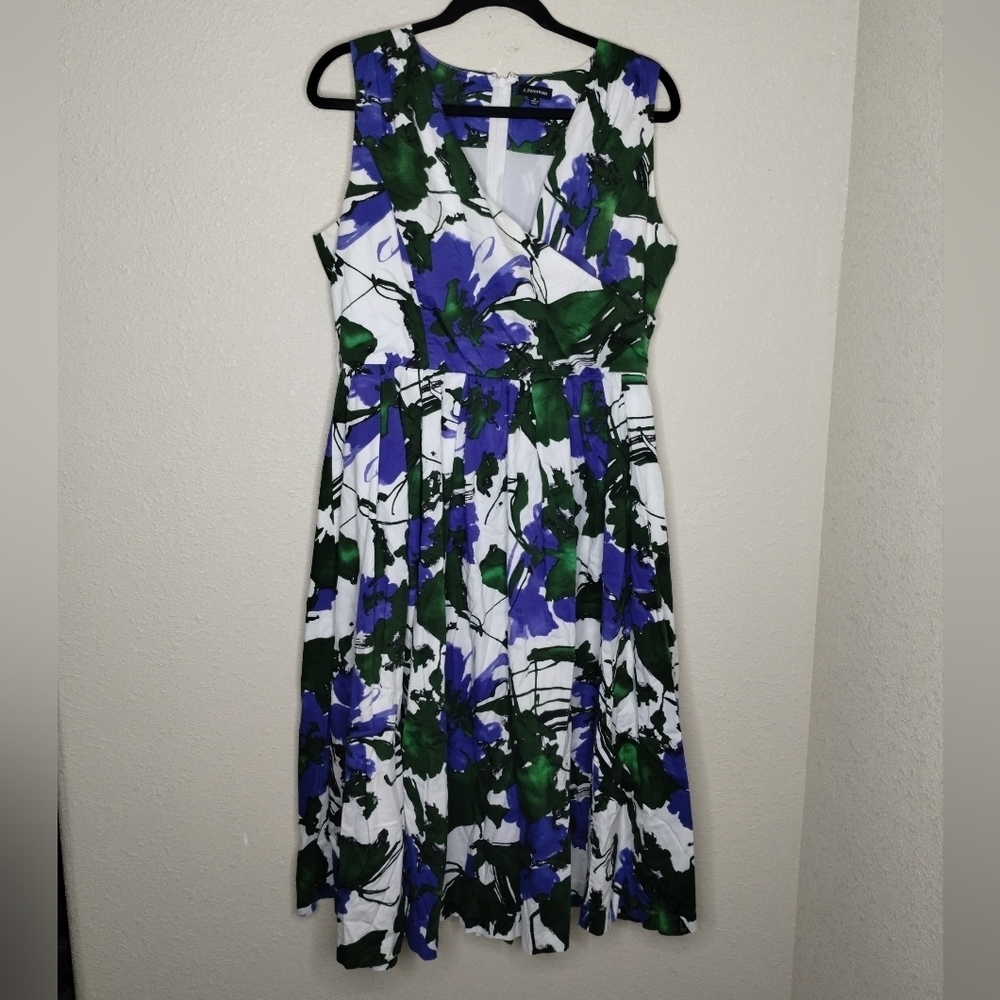 J. Peterman Watercolor Floral Fit and Flare Midi Swing Dress Women’s Size 12